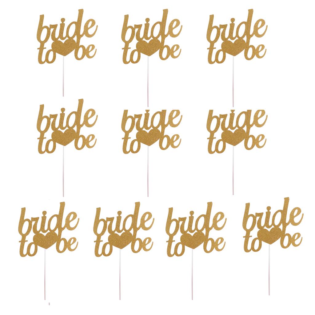 10 Pieces Bride To Be Glitter Cake Topper Wedding Bride Shower Cupcake Picks