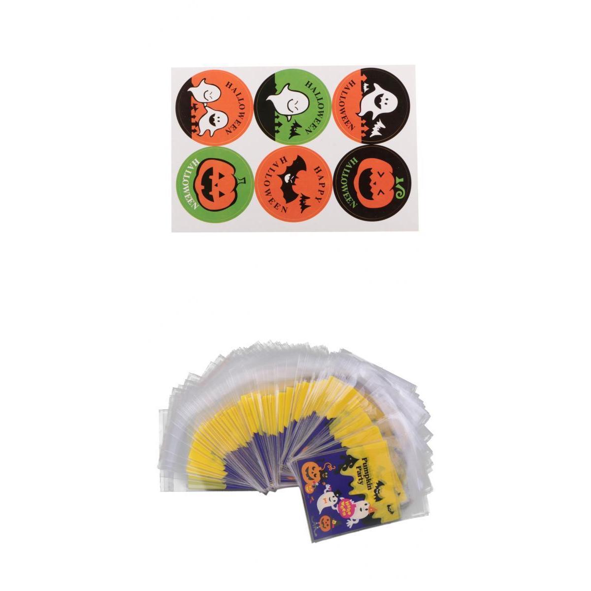 10pcs Seal Stickers Gift Tags 100pcs Halloween Treat Cellophane Candy Bags