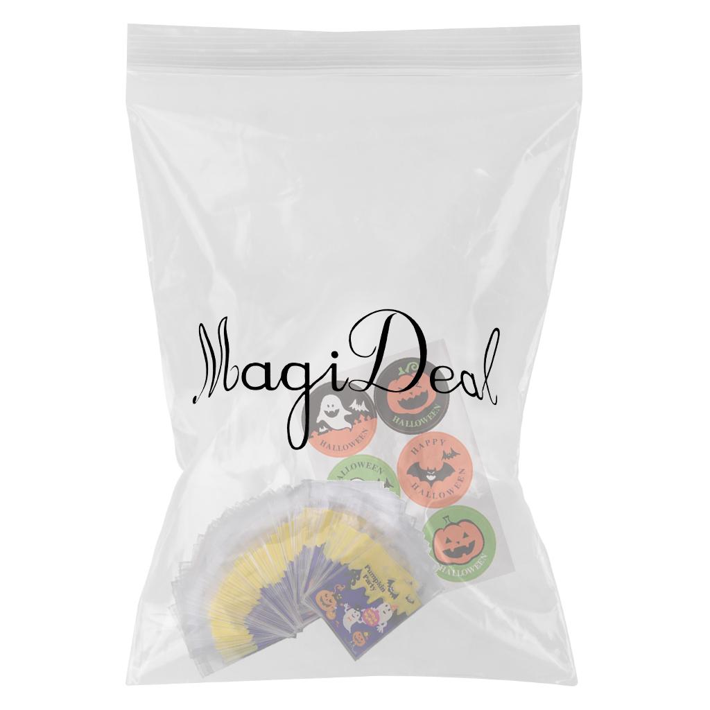 10pcs Seal Stickers Gift Tags 100pcs Halloween Treat Cellophane Candy Bags