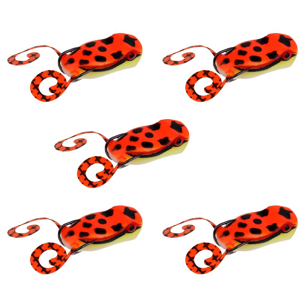 5Pcs Frog Lure Topwater Fishing Lures Crankbait Hooks Bass Baits Tackle Red