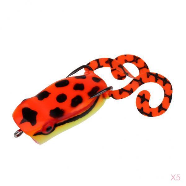 5Pcs Frog Lure Topwater Fishing Lures Crankbait Hooks Bass Baits Tackle Red