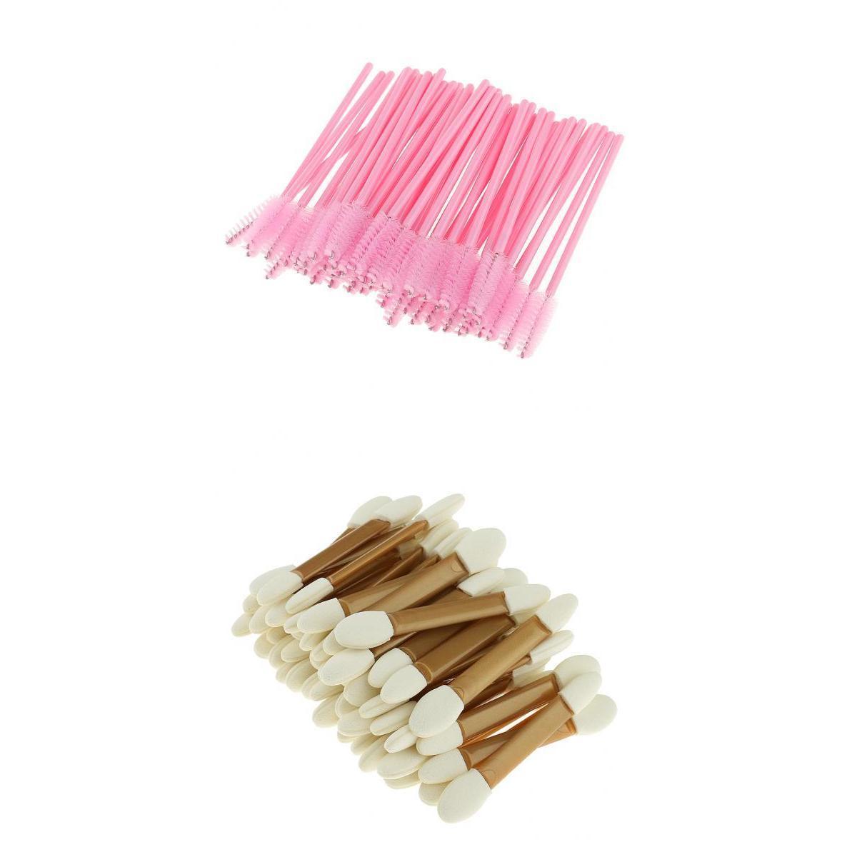 50x Disposable Eyelash Extension Micro Brush Swab+50x Sponge Makeup Brushes