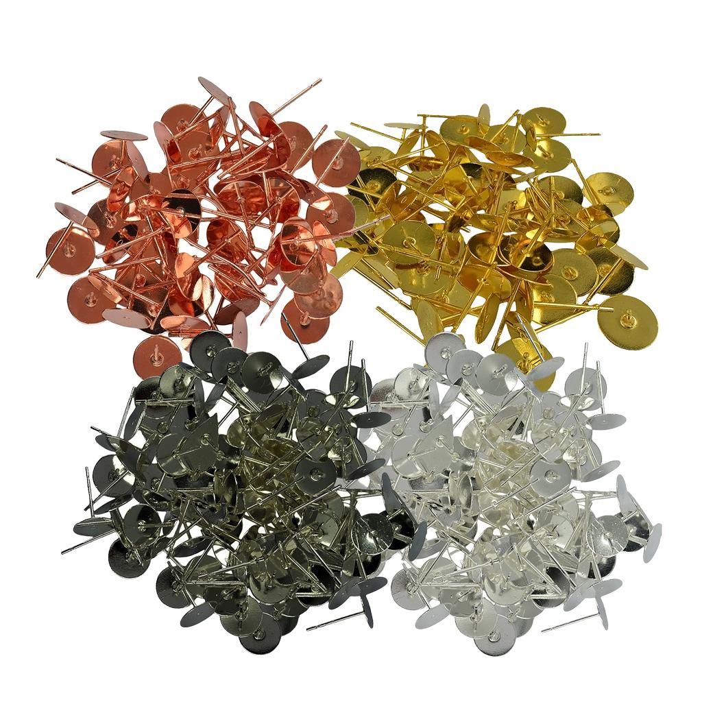 400 Pieces Alloy Metal Earrings Posts Flat Pad for Earring Making Findings