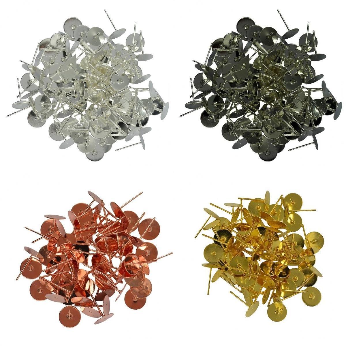 400 Pieces Alloy Metal Earrings Posts Flat Pad for Earring Making Findings