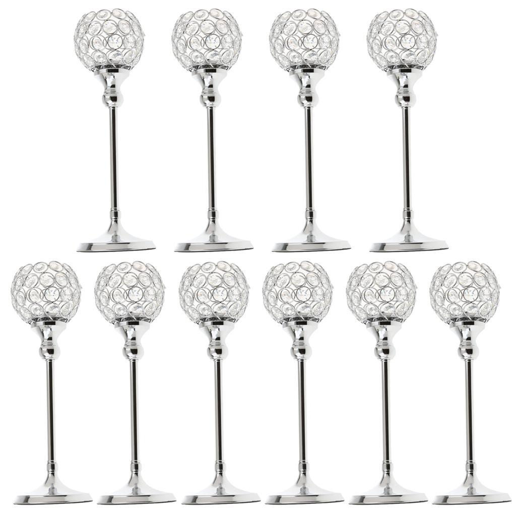 10Pieces 35cm Globe Pillar Votive Candle Holder Wedding Centerpiece -Silver