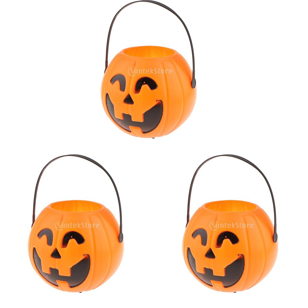 3Pcs Halloween Kid Trick or Treat Candy Holder Bucket with Handle Candy Bowl