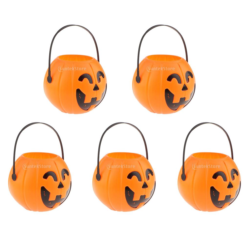 5Pcs Halloween Kid Trick or Treat Candy Holder Bucket with Handle Candy Bowl