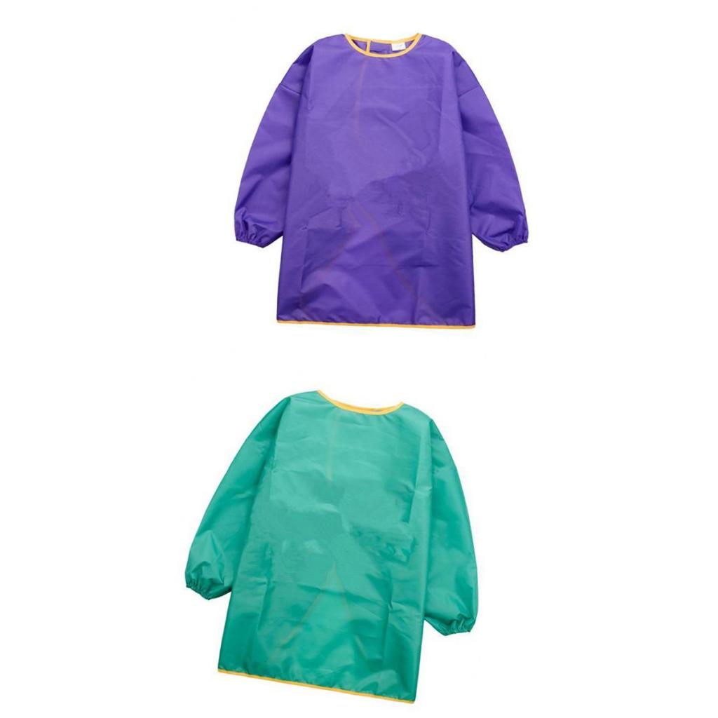 Children Kids Long Sleeve Apron Painting Waterproof Smock L Purple+Green