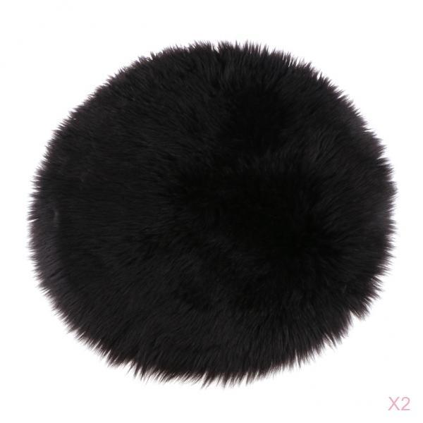 2pcs Artificial Sheepskin Rug Home Floor Carpet Seat Cushion Black