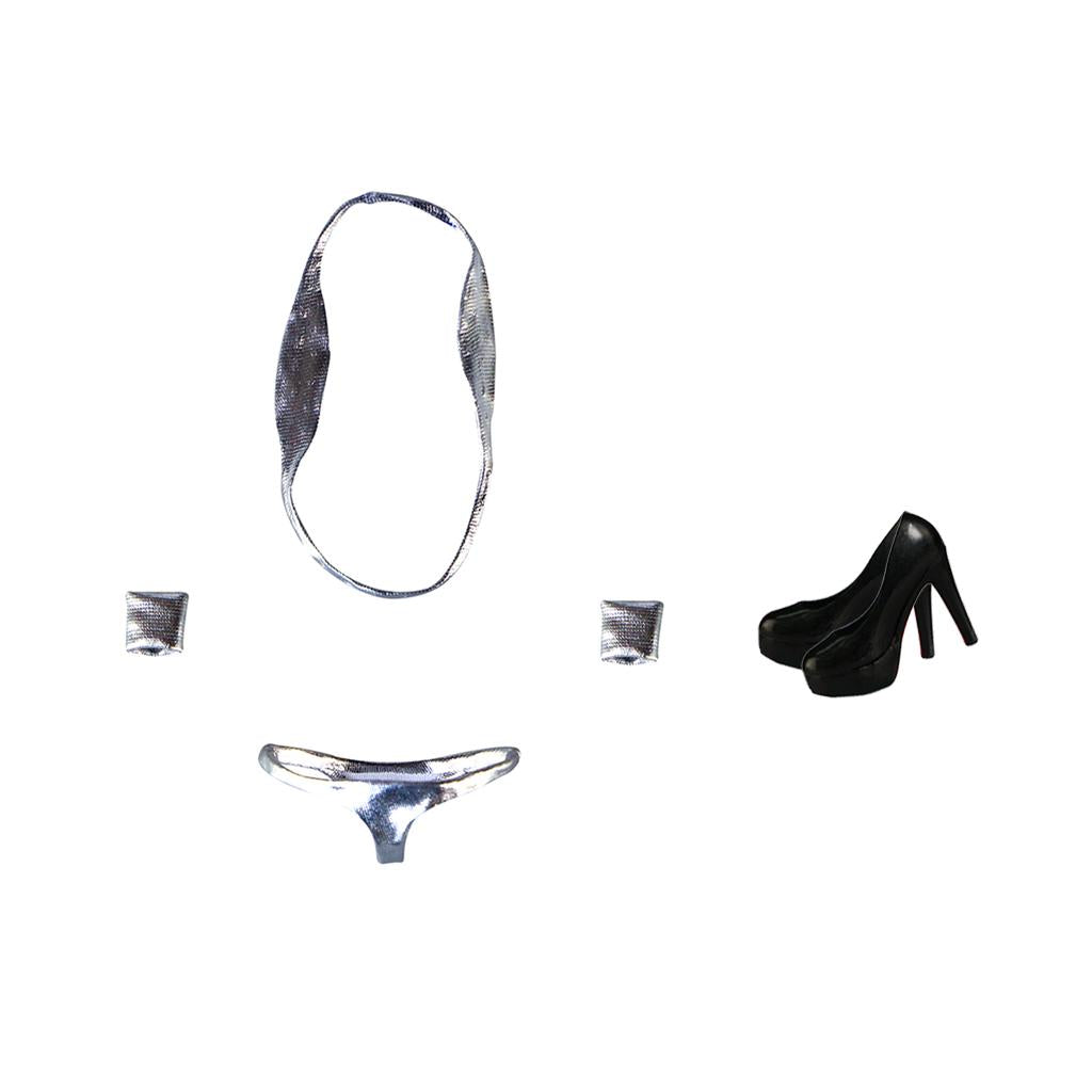 1/6 Silver Bikini Bra Briefs Set & Shoes for 12'' Medium Bust Female Figure