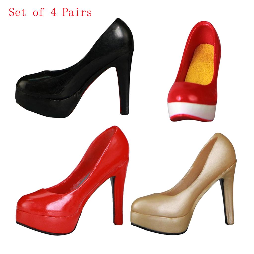 4 Piars 1/6 Scale High Heels Platform Shoes for 12'' Female Figure Body