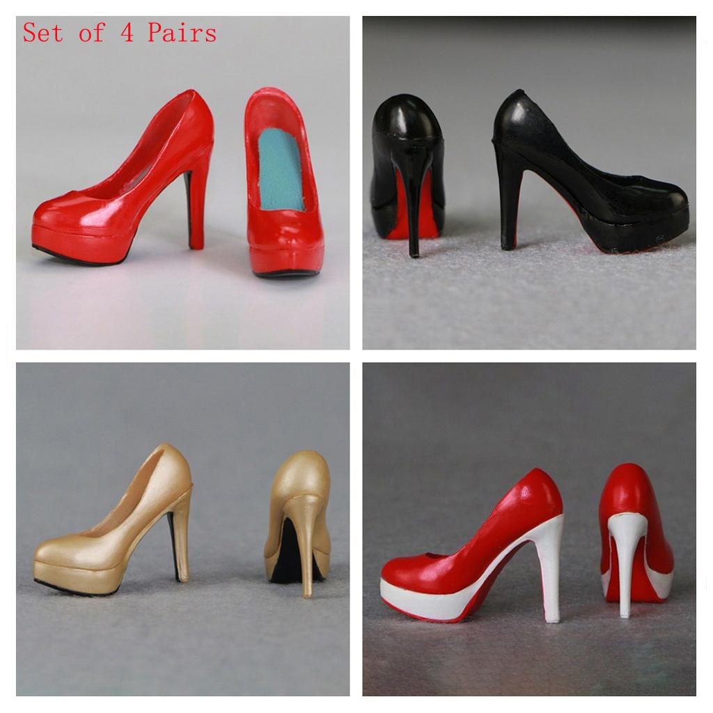 4 Piars 1/6 Scale High Heels Platform Shoes for 12'' Female Figure Body