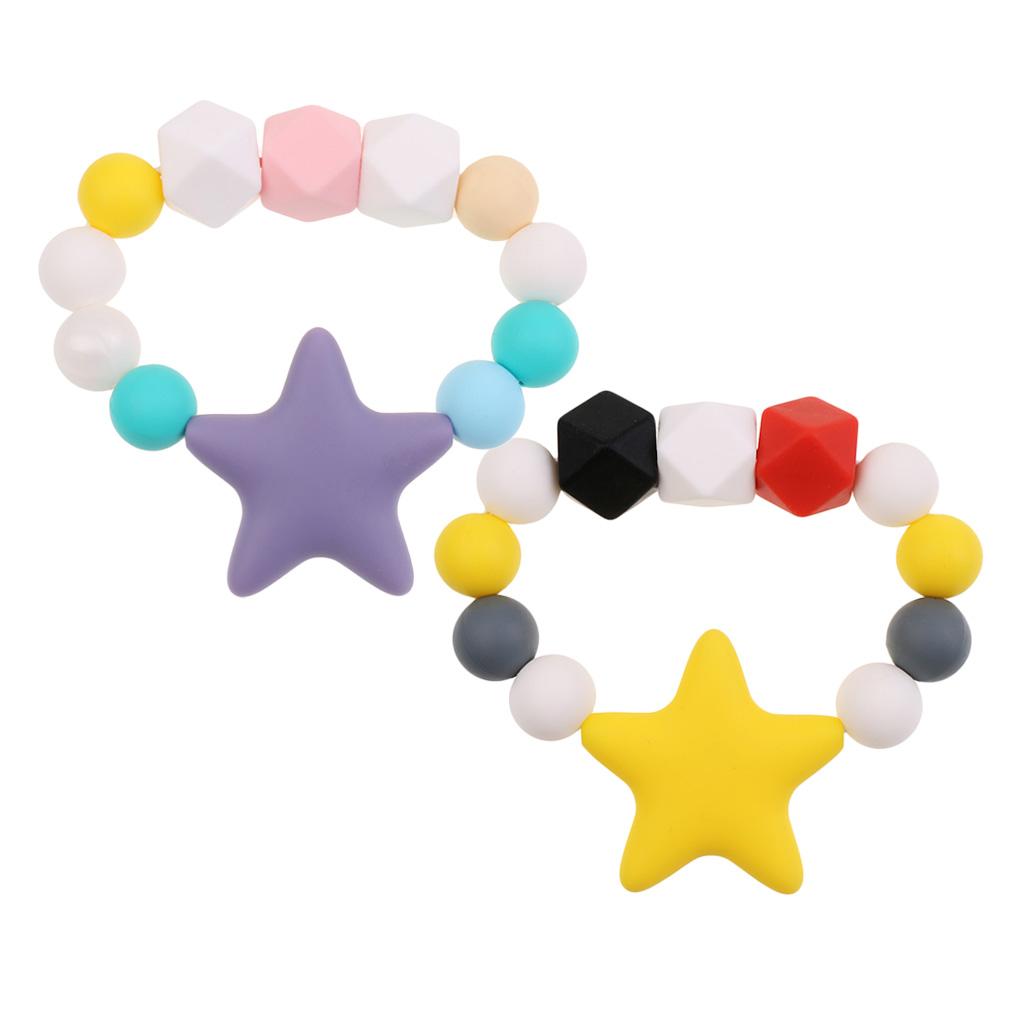 2 Pieces Baby Silicone Teething Chewable Bracelet Toy Teething Beads Chain