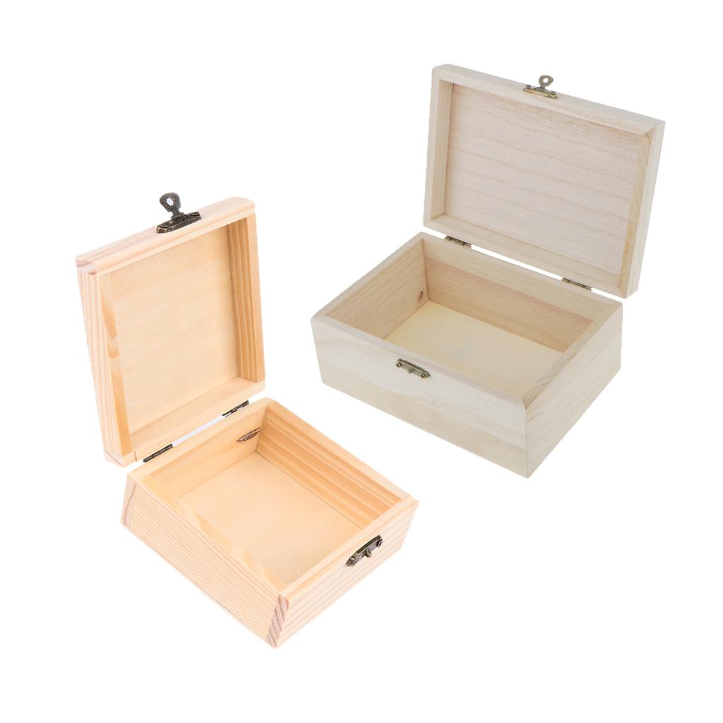 2 Pieces Unfinished Unpainted Plain Wood Jewelry Jewlry Box Keepsake Case