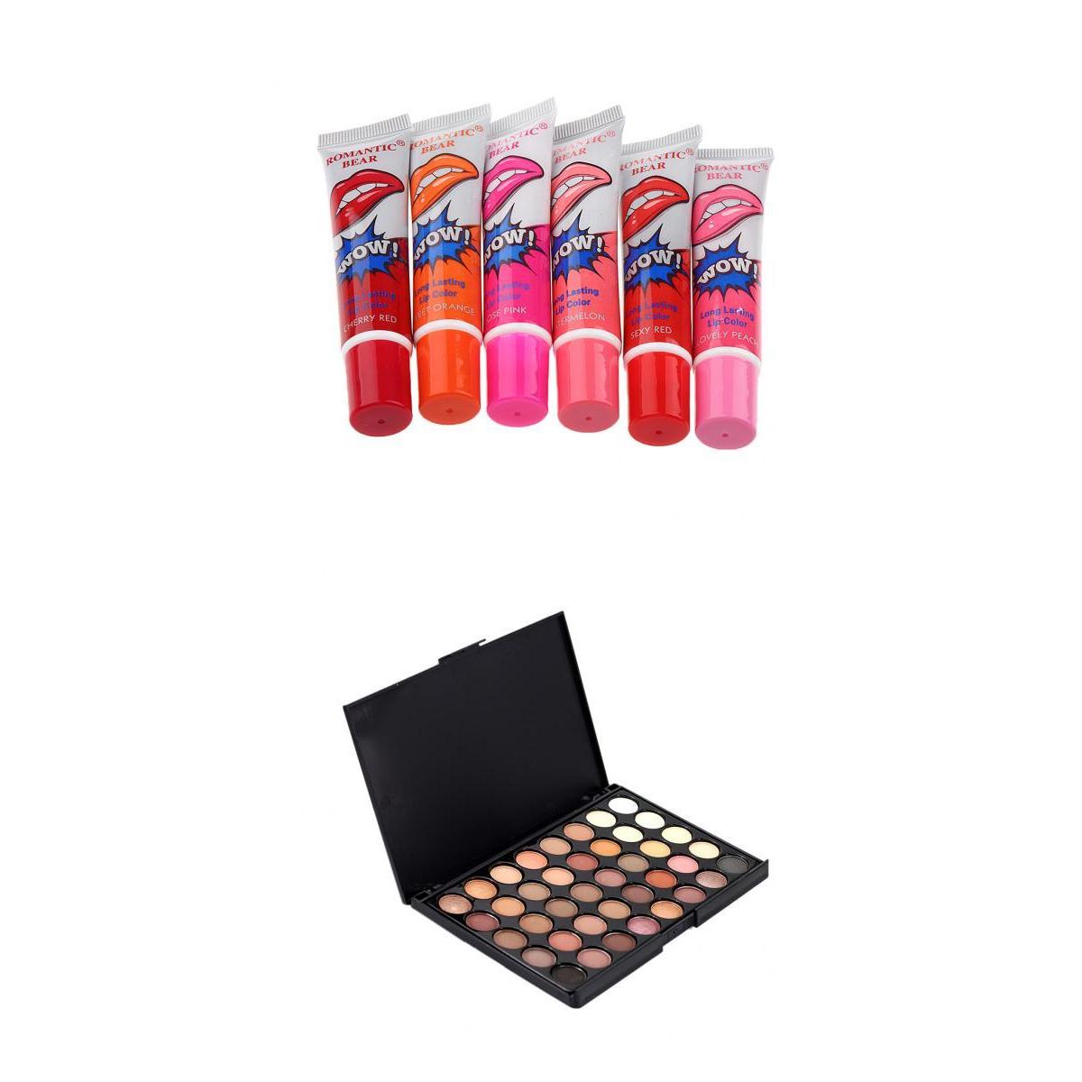 40 Colors Powder Eyeshadow Matt Palette +6pcs Waterproof Peel-off Lip Gloss