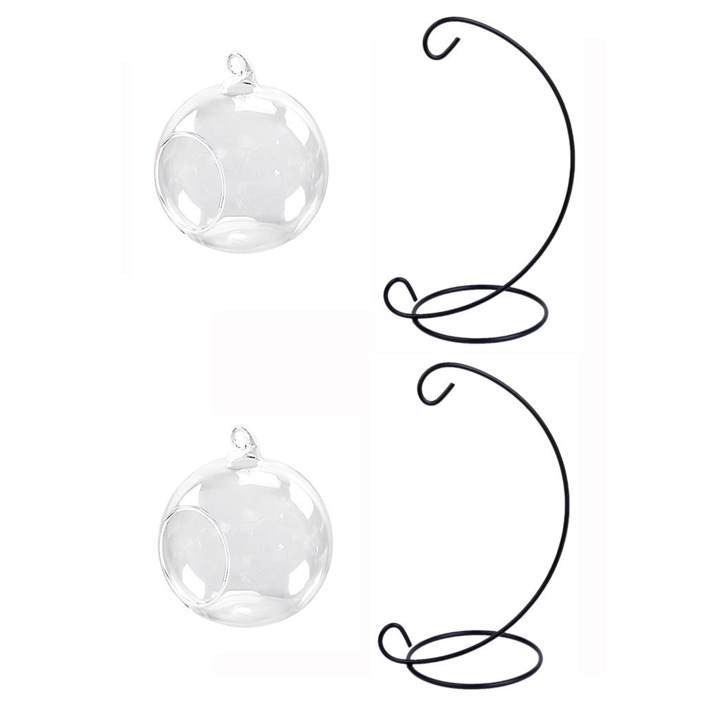 2 Set Hanging Glass Flower Vase Bottle Hydroponic Terrarium Container Stand