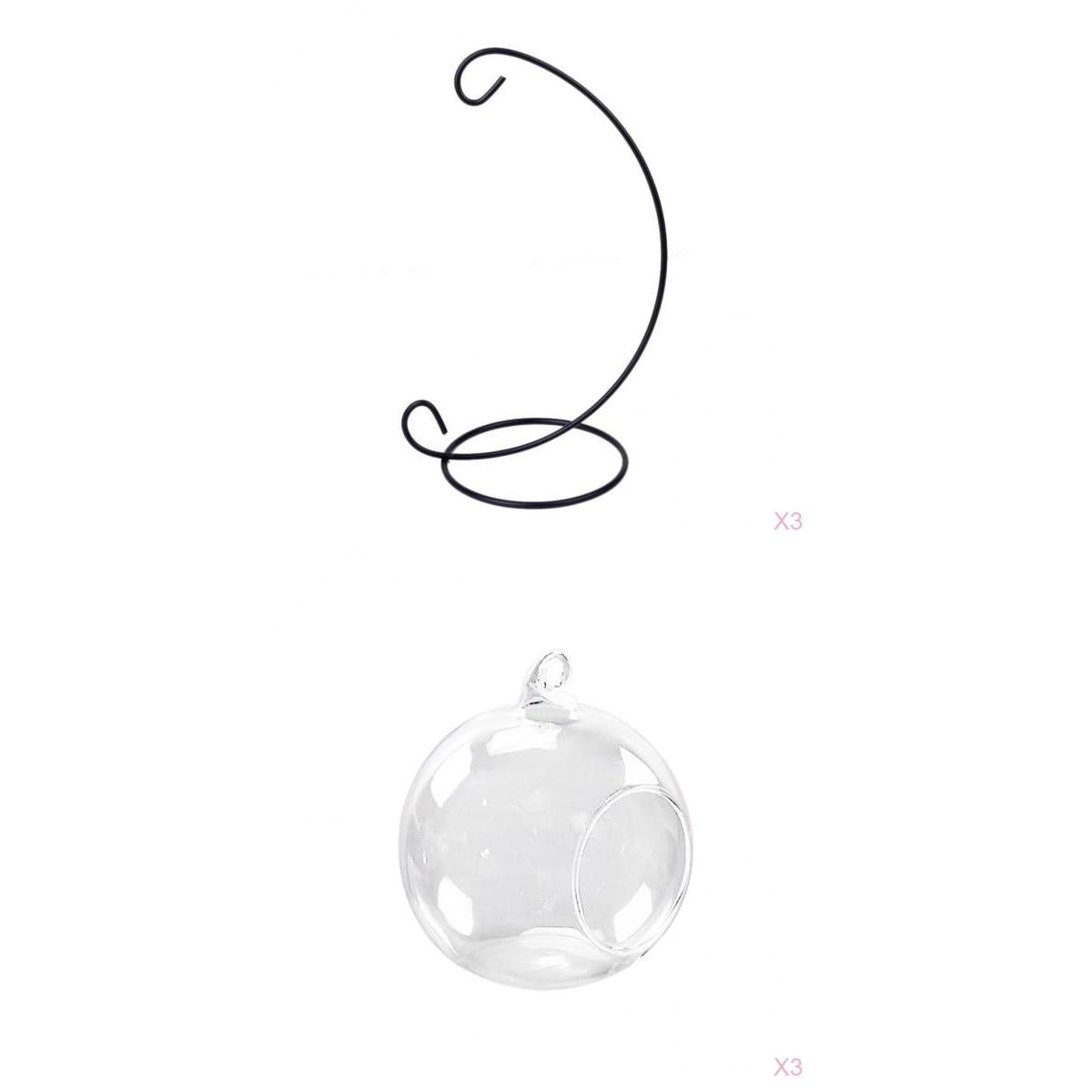 3 Set Hanging Glass Flower Vase Bottle Hydroponic Terrarium Container Stand
