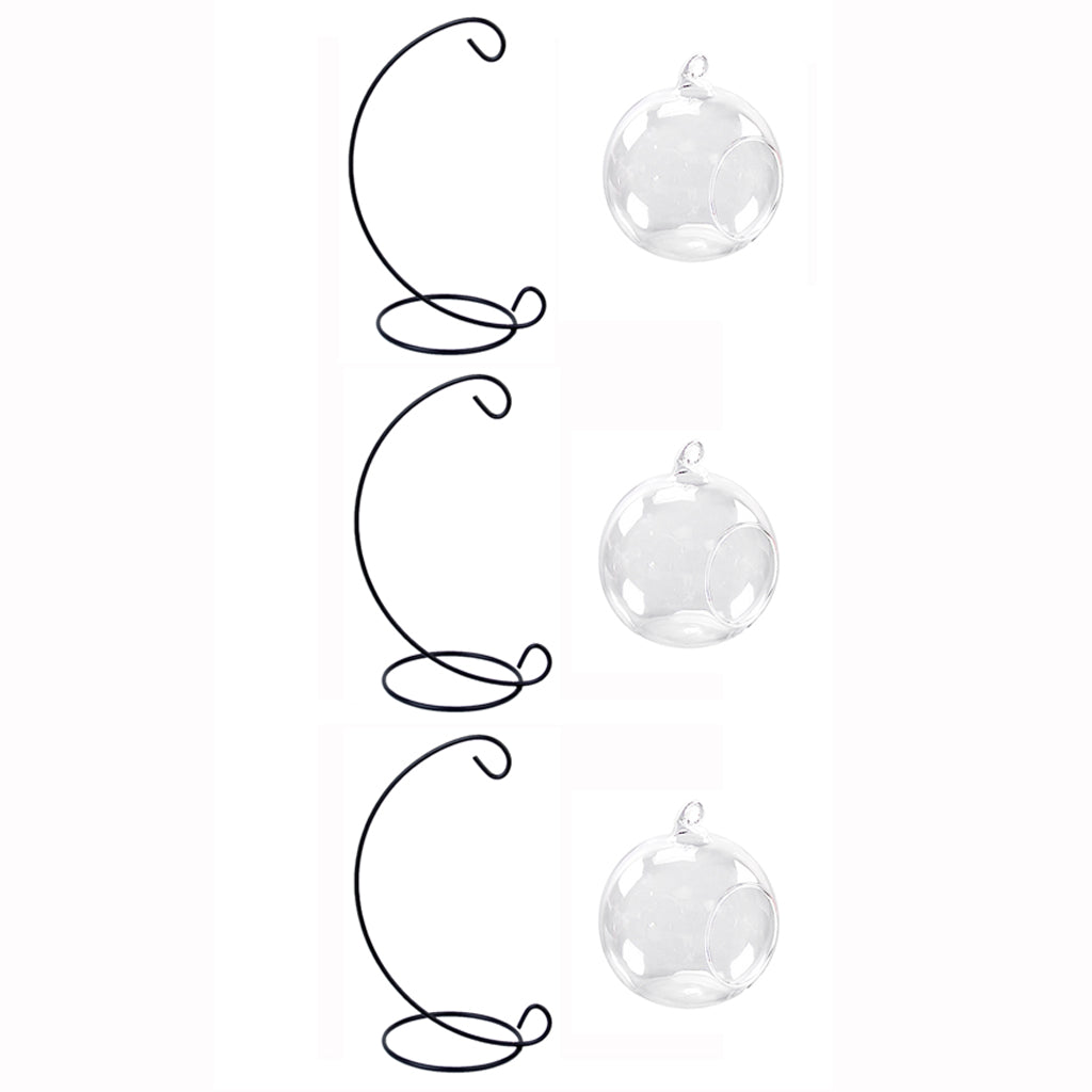 3 Set Hanging Glass Flower Vase Bottle Hydroponic Terrarium Container Stand