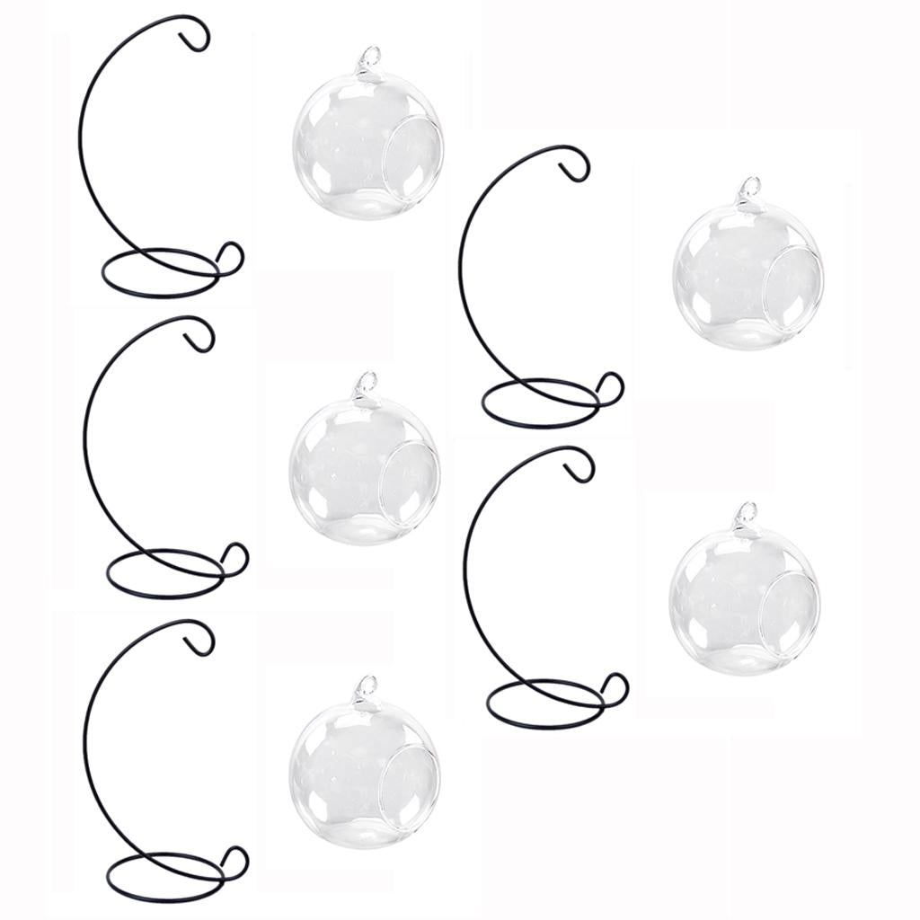 5 Set Hanging Glass Flower Vase Bottle Hydroponic Terrarium Container Stand