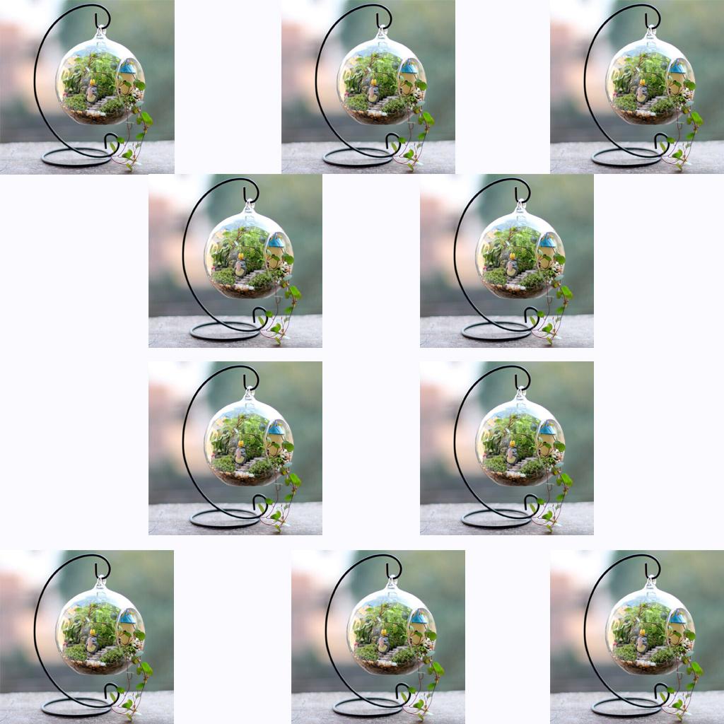 10 Set Hanging Glass Flower Vase Bottle Hydroponic Terrarium Container Stand