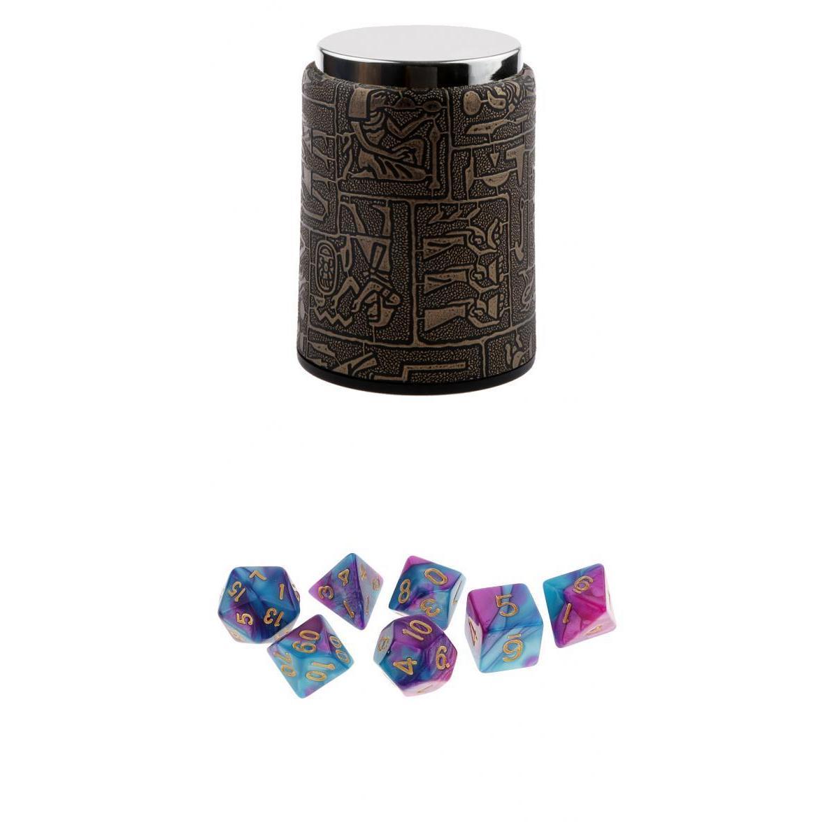 7X Polyhedral Dice for Dungeons and Dragons Table Games+Dice Cup Purple Blue