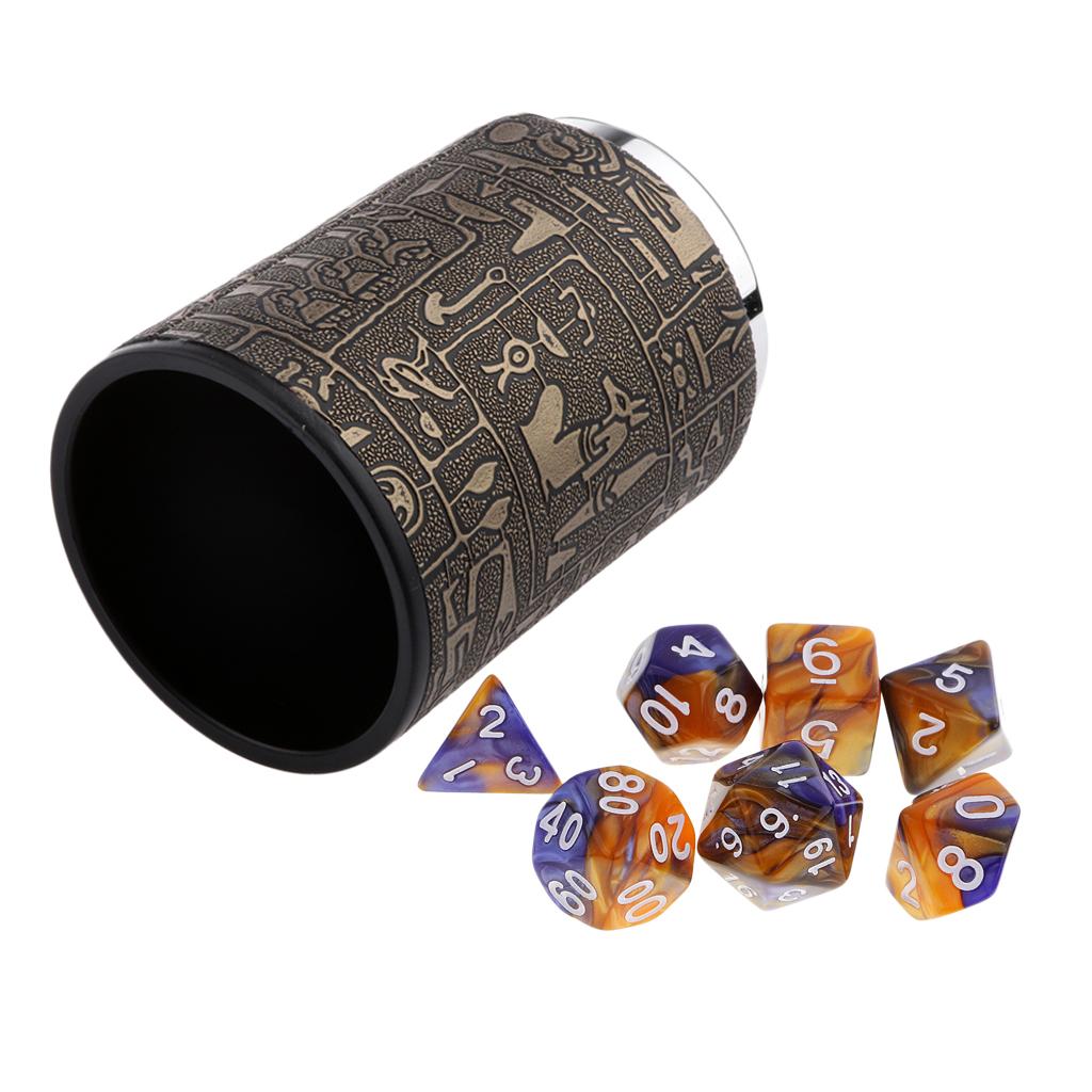 7X Polyhedral Dice for Dungeons and Dragons Table Game+Dice Cup Blue Yellow