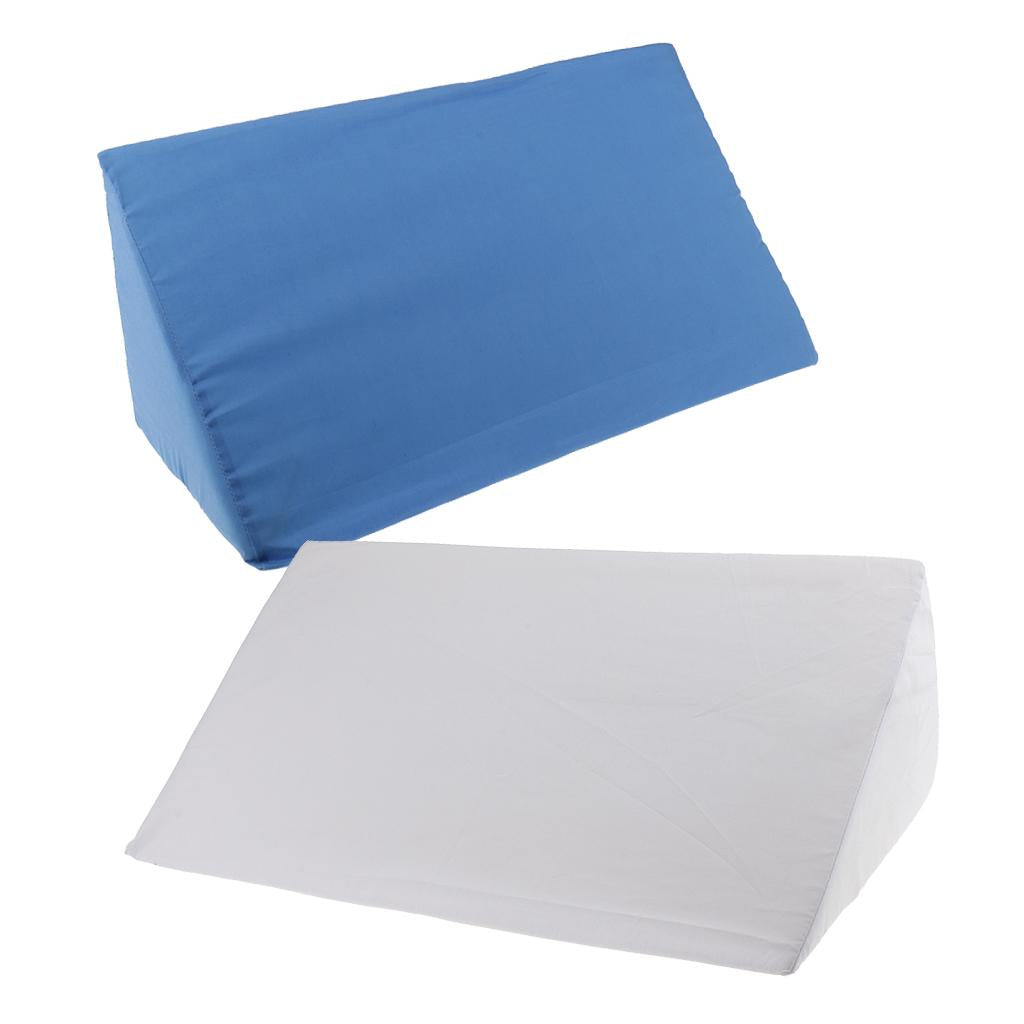 2 Pieces Foam Bed Wedge Pillow Cushion Washable Cover White Blue