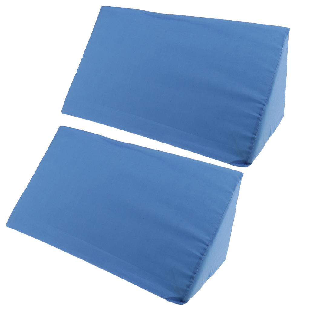 2 Pieces Foam Bed Wedge Pillow Cushion Washable Cover Blue