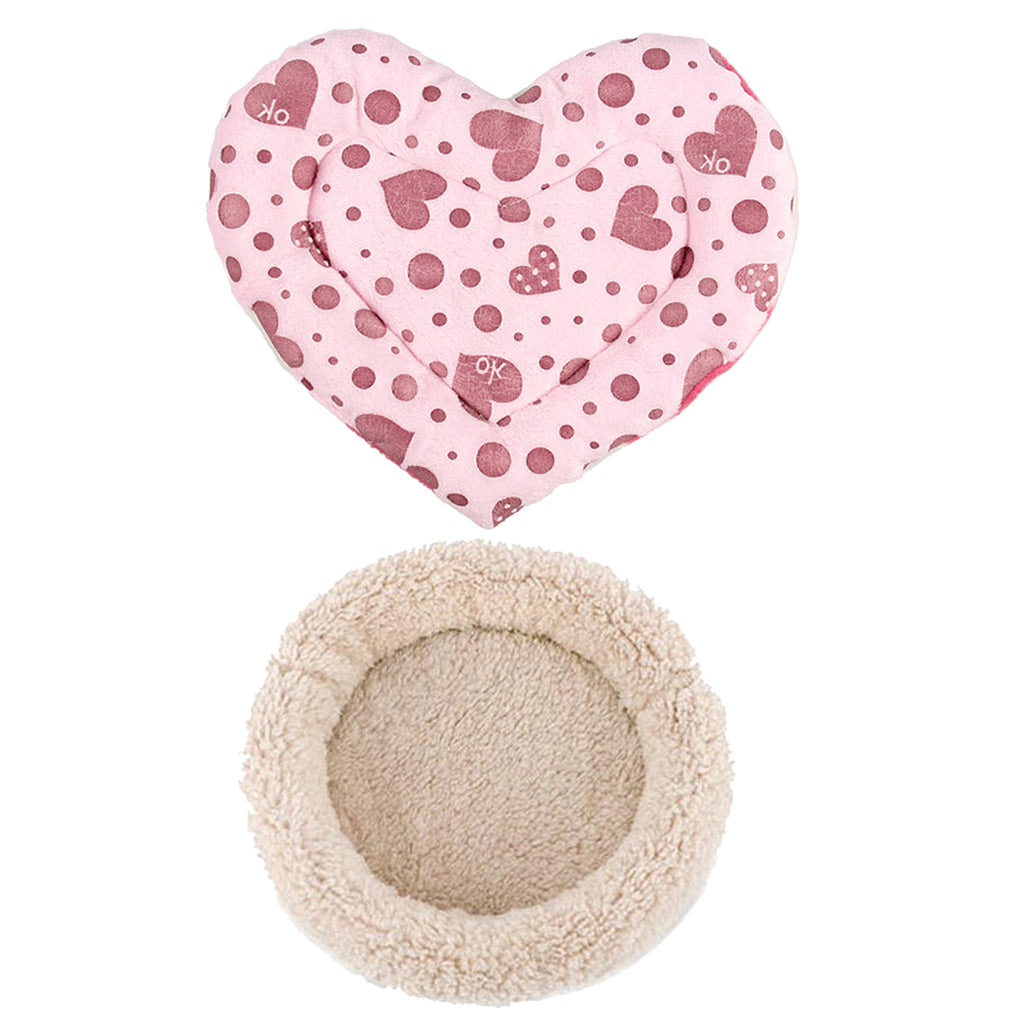 2 Piece Rat Hamster Bed Mat Pet Guinea Pig Ferret House Cream Bed Pink Mat