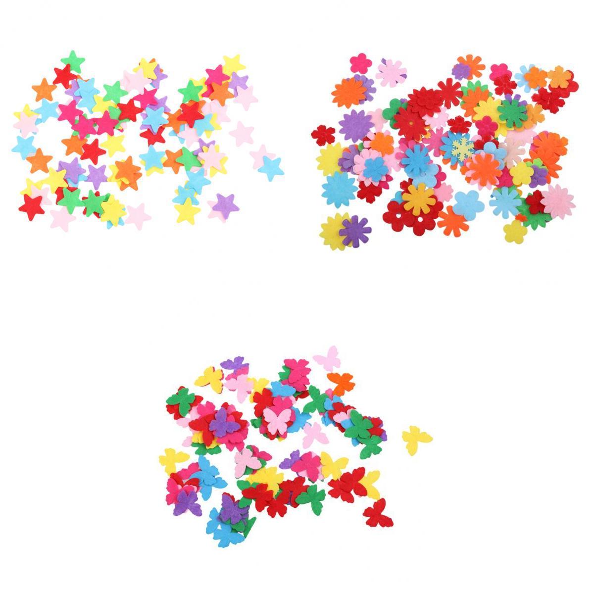 3 Shapes 300pcs Felt Flowers Star Butterfly Fabric Embellishments DIY Craft
