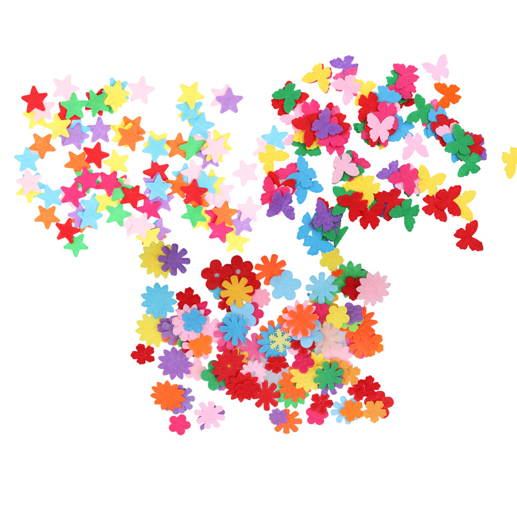 3 Shapes 300pcs Felt Flowers Star Butterfly Fabric Embellishments DIY Craft