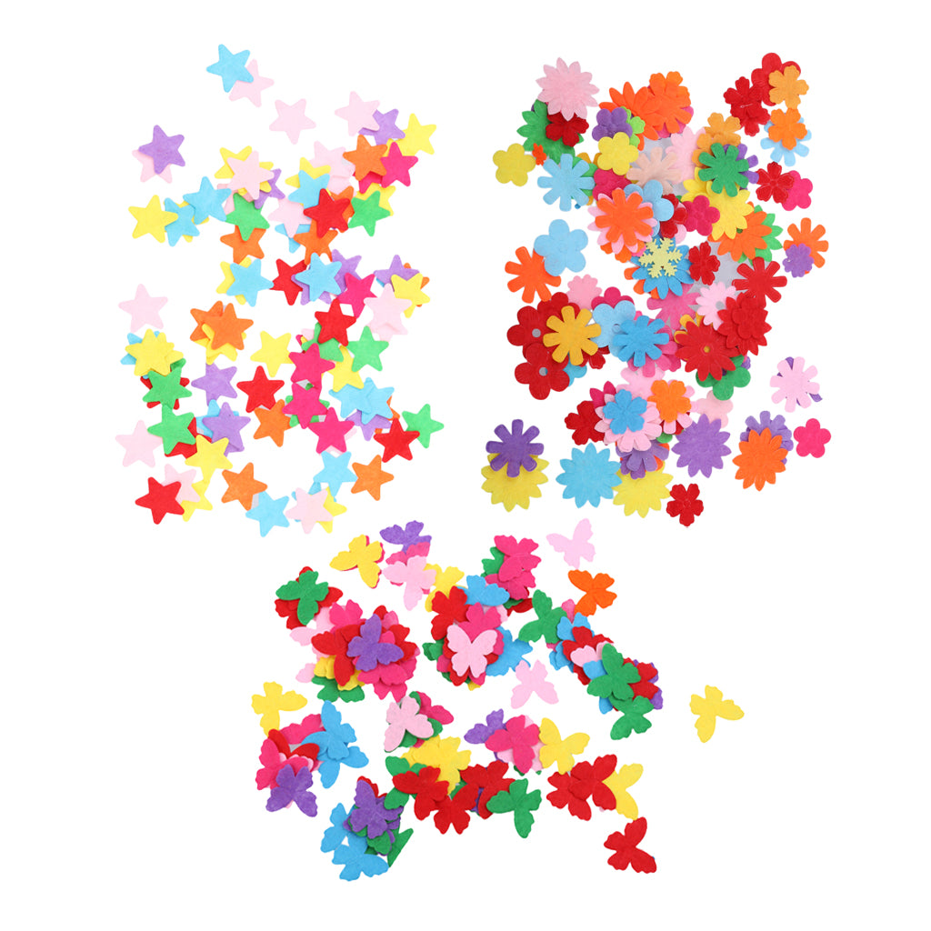3 Shapes 300pcs Felt Flowers Star Butterfly Fabric Embellishments DIY Craft