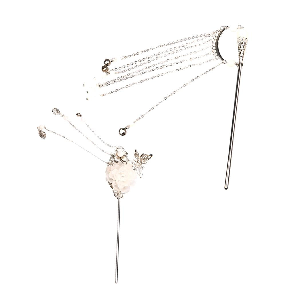 2pcs Vintage Traditional Tassel Hair Stick Pin Metal Women Hair Accessories
