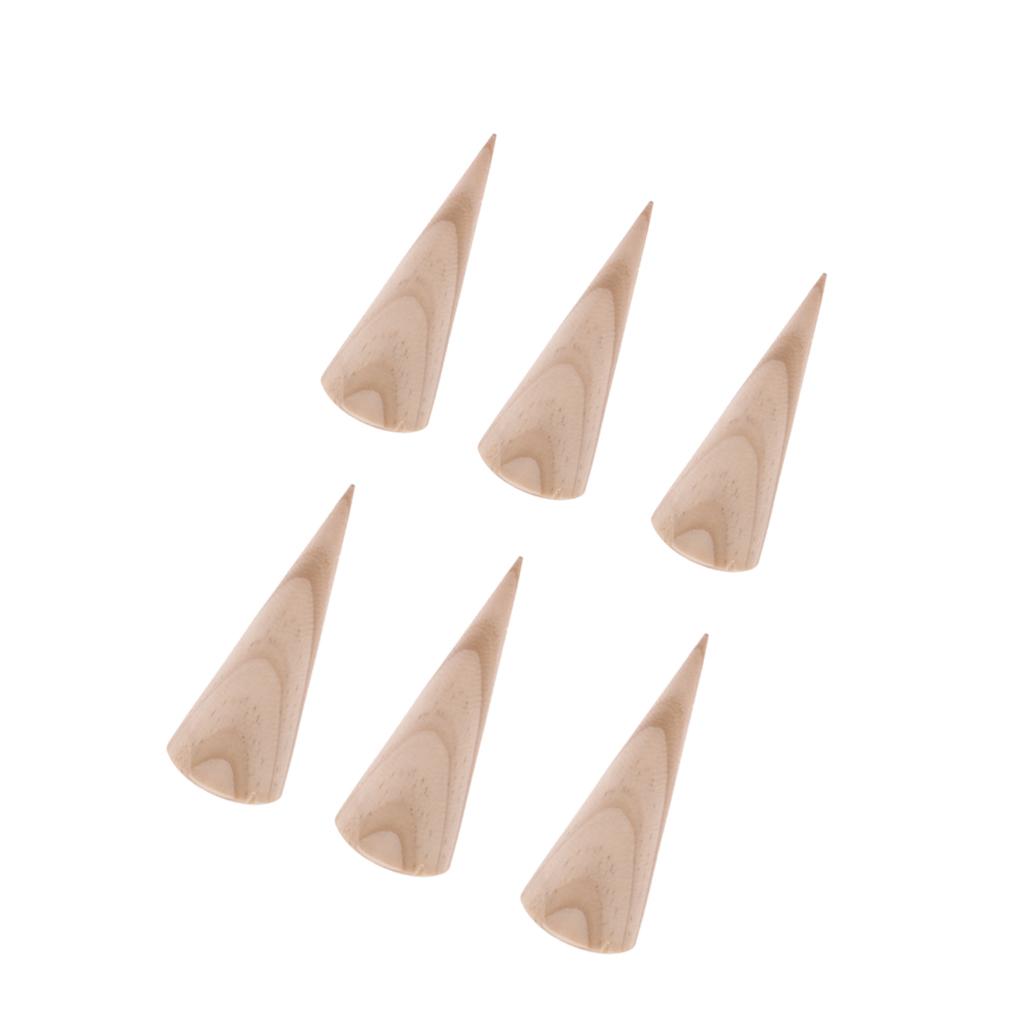 6 Pieces Unpainted Plain Cone Wooden Ring Jewelry Display Stand Organizer