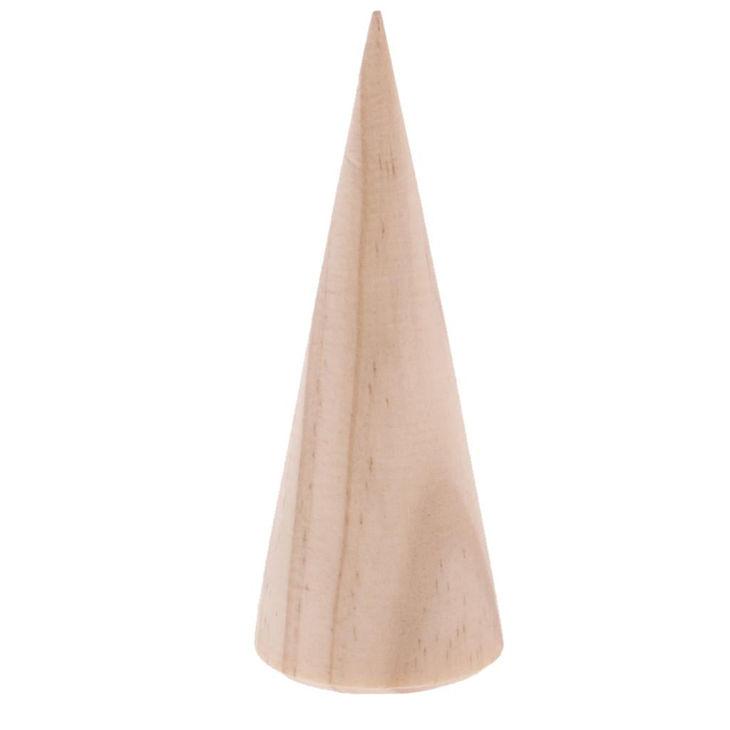 6 Pieces Unpainted Plain Cone Wooden Ring Jewelry Display Stand Organizer