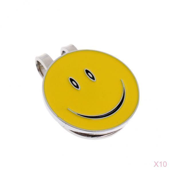 10 Pieces Smile Face Magnetic Hat Clip with Golf Ball Marker Golfer Gift