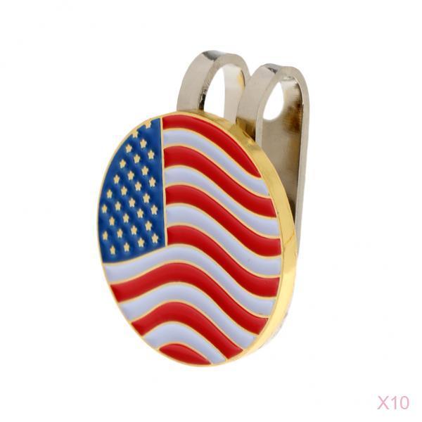 10 Pieces USA Flag Metal Golf Ball Marker with Magnetic Hat Clip Golfer Gift