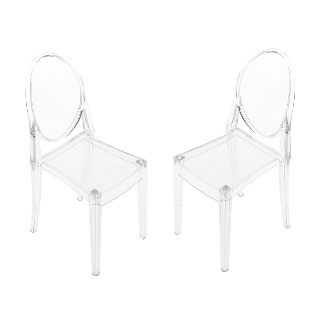 2 Piece 1/6 Plastic Dining Chair Furniture for Doll Clear Chair