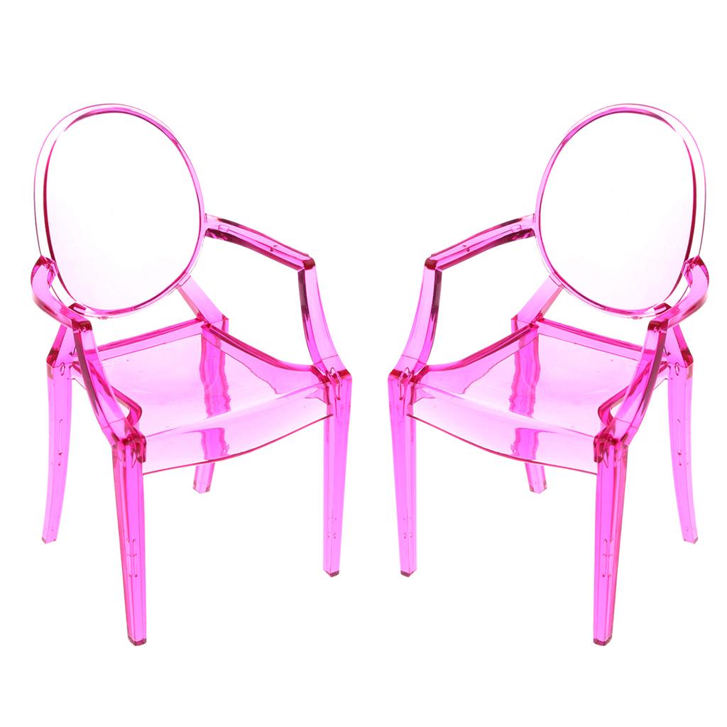 2 Pieces 1/6 Dining Chair Furniture for Doll Fuchsine Armchair
