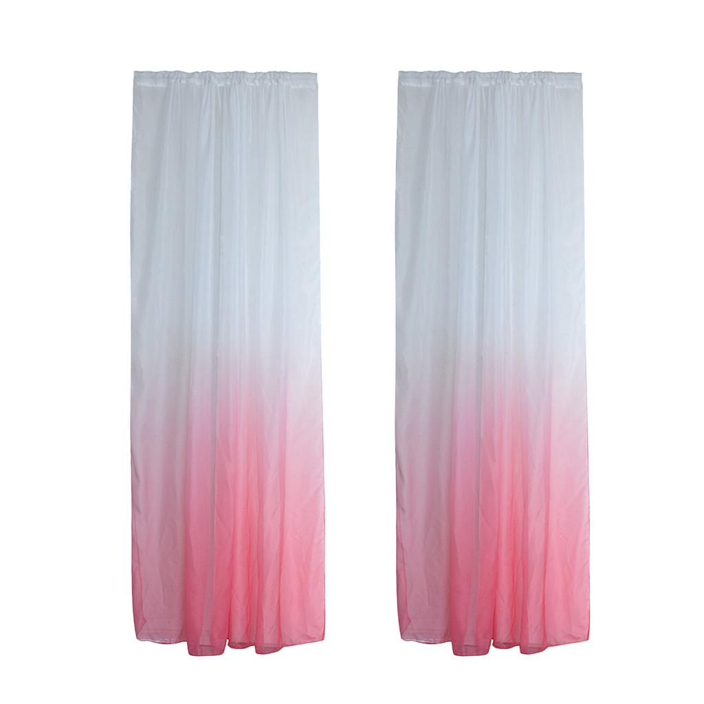 2Pcs Window Tulle Voile Gradient Color Curtain Panel 100*200cm Pink