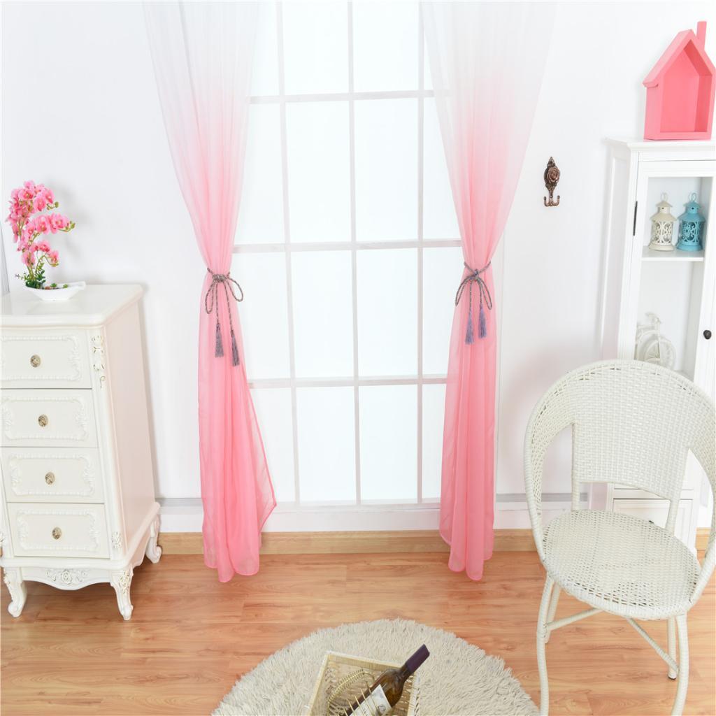 2Pcs Window Tulle Voile Gradient Color Curtain Panel 100*200cm Pink