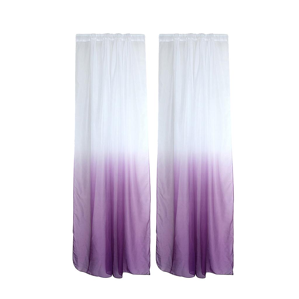 2Pcs Window Tulle Voile Gradient Color Curtain Panel 100*200cm Purple