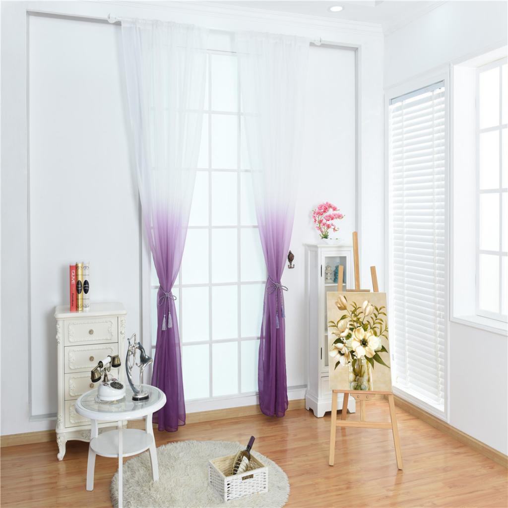 2Pcs Window Tulle Voile Gradient Color Curtain Panel 100*200cm Purple