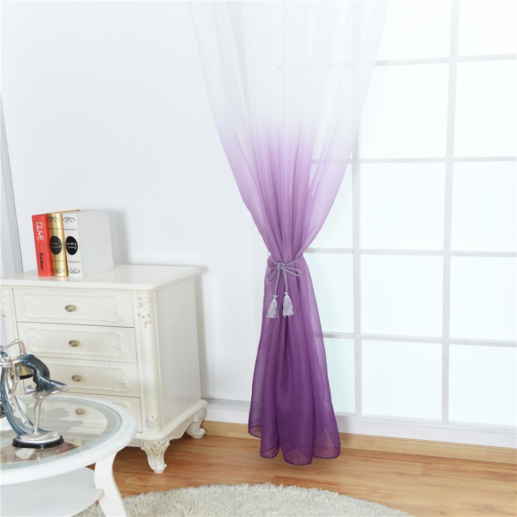 2Pcs Window Tulle Voile Gradient Color Curtain Panel 100*200cm Purple