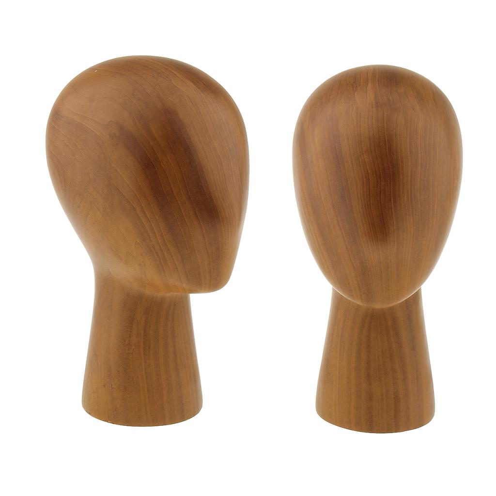 2 Pieces Wood Mannequin Manikin Head Model Hair Wigs Caps Hat Display Stand