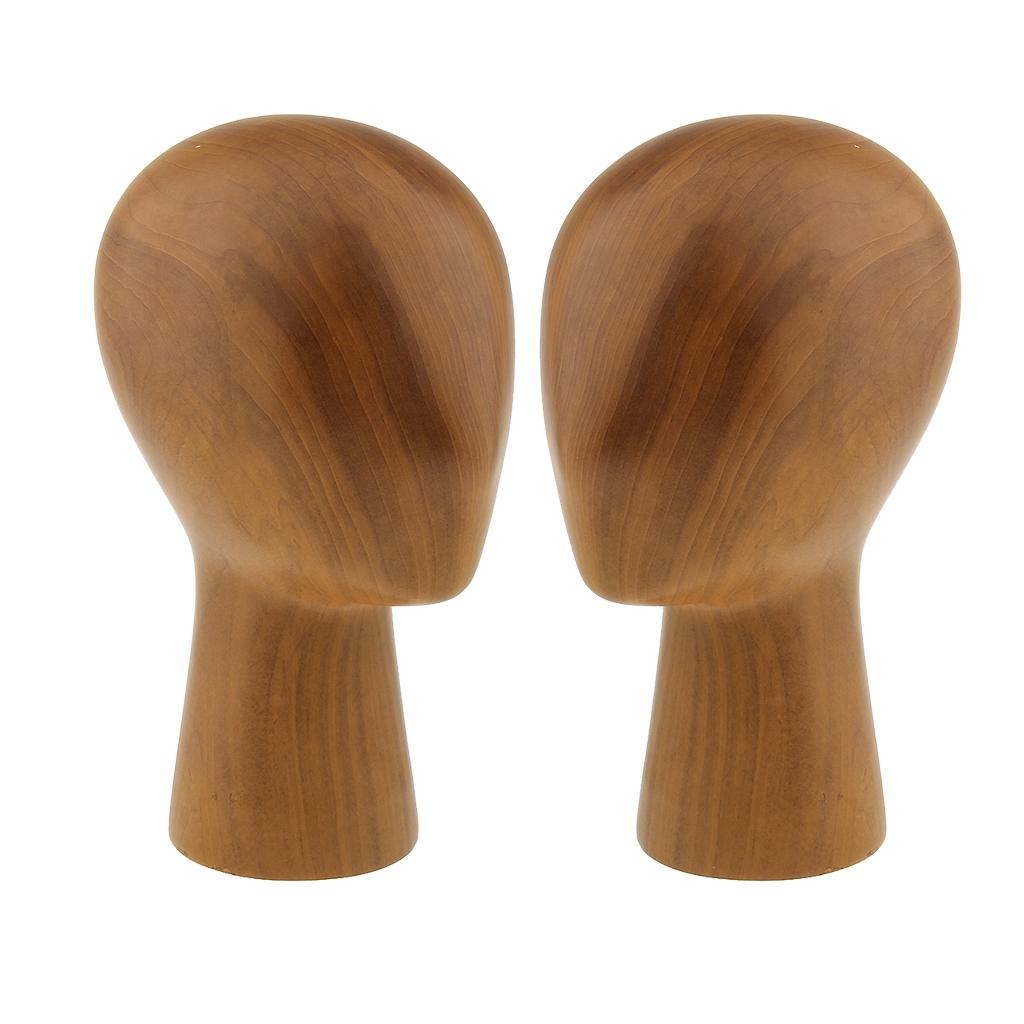 2 Pieces Wood Mannequin Manikin Head Model Hair Wigs Caps Hat Display Stand