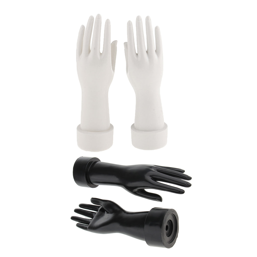 2 Pairs Female Mannequin Hand for Jewelry Bracelet Glove Display Black White