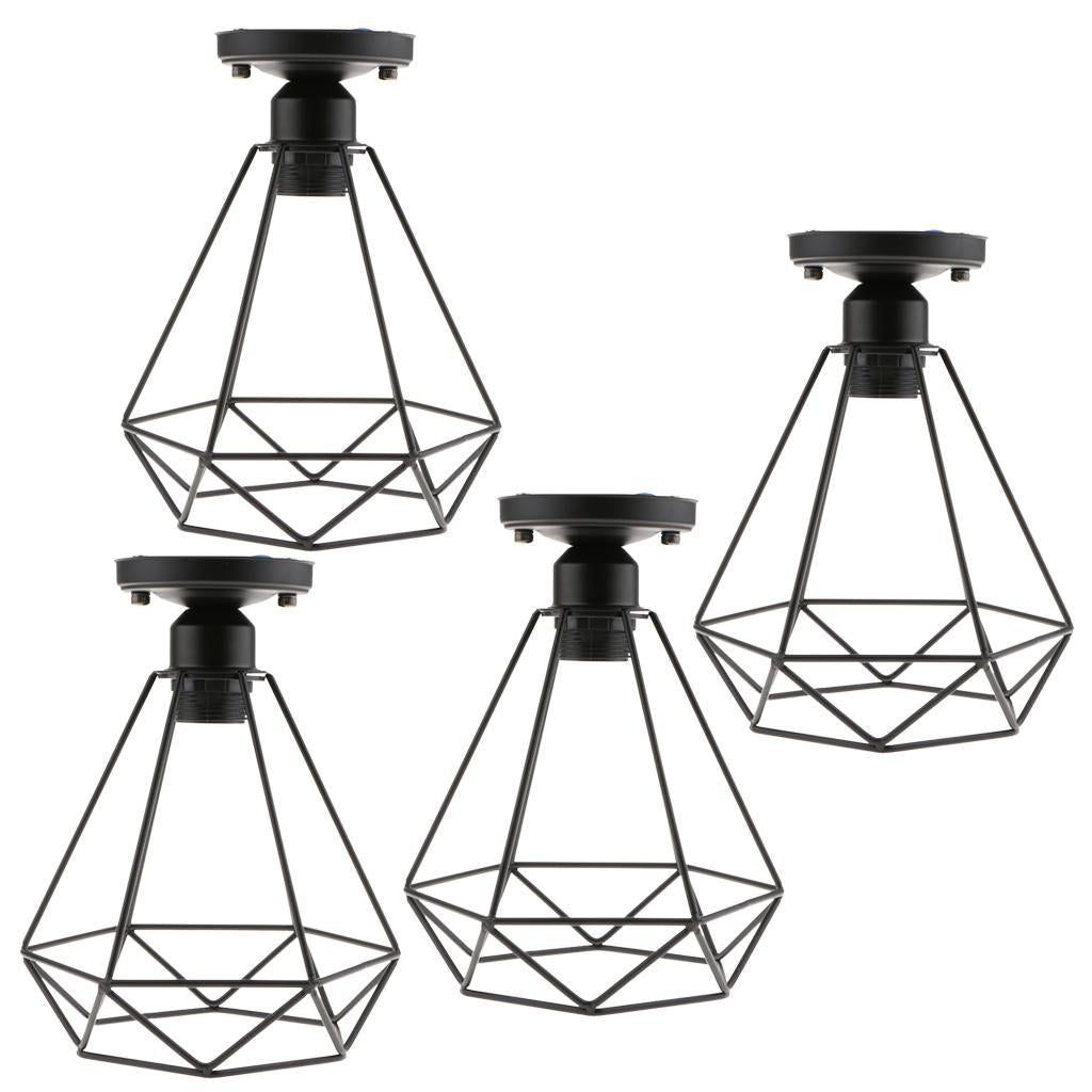 4pcs Black Wire Diamond Loft Pendant Ceiling Light Cage Lamp Shade 110-220V
