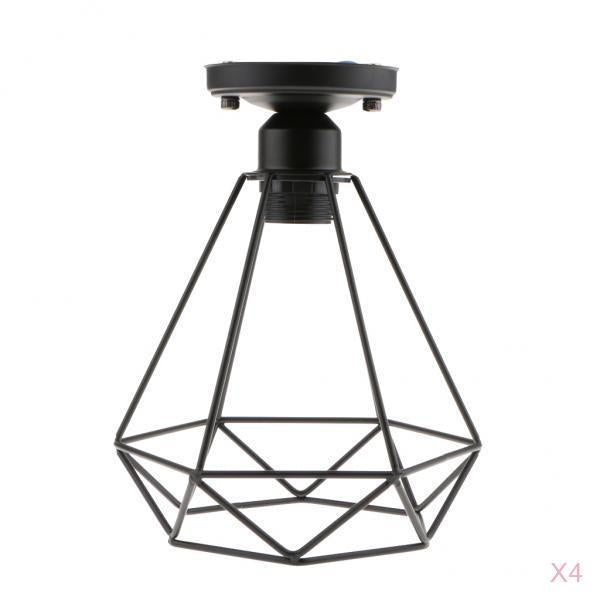 4pcs Black Wire Diamond Loft Pendant Ceiling Light Cage Lamp Shade 110-220V
