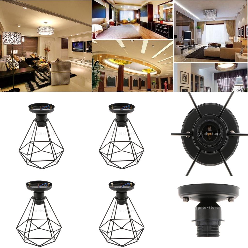 4pcs Black Wire Diamond Loft Pendant Ceiling Light Cage Lamp Shade 110-220V